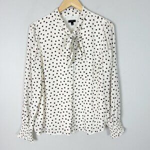 Talbots Button Front Top White Polka Dot Career Classic Size Petite Large Women'